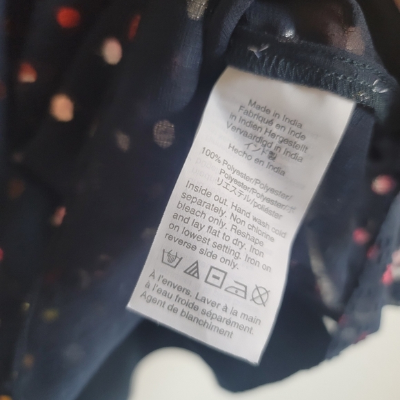 J. Crew, Semi-Sheer Chiffon Swiss Dot‎ Blouse, Navy/Metallic Rainbow, Size XS - Picture 10 of 11